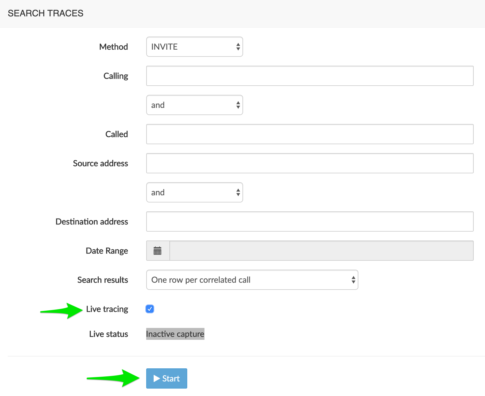 Search Traces selection
tool