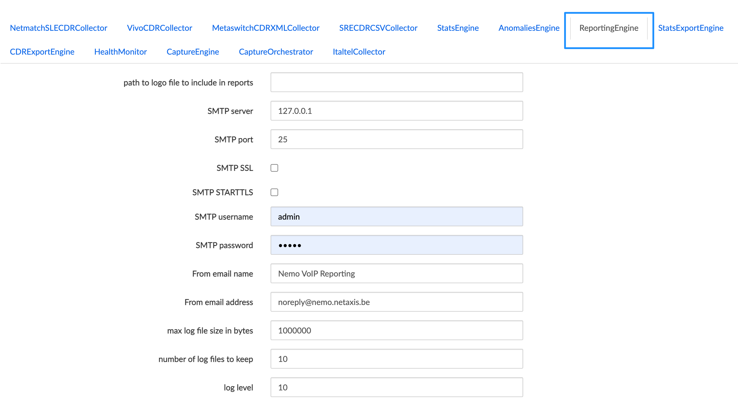 Reporting Engine
Configuration