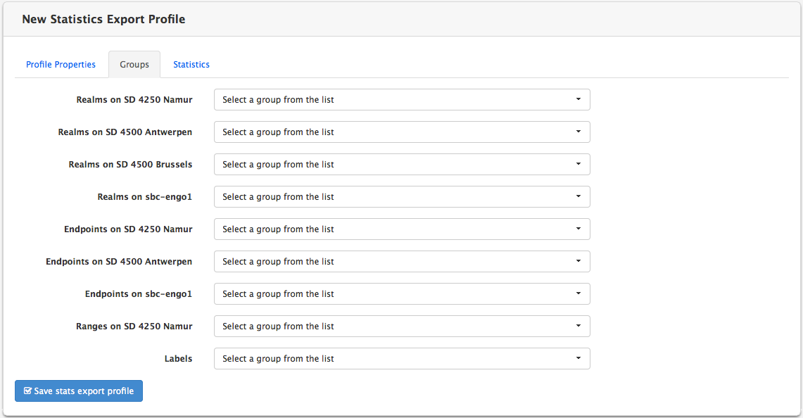 Statistics export profile → Groups
tab