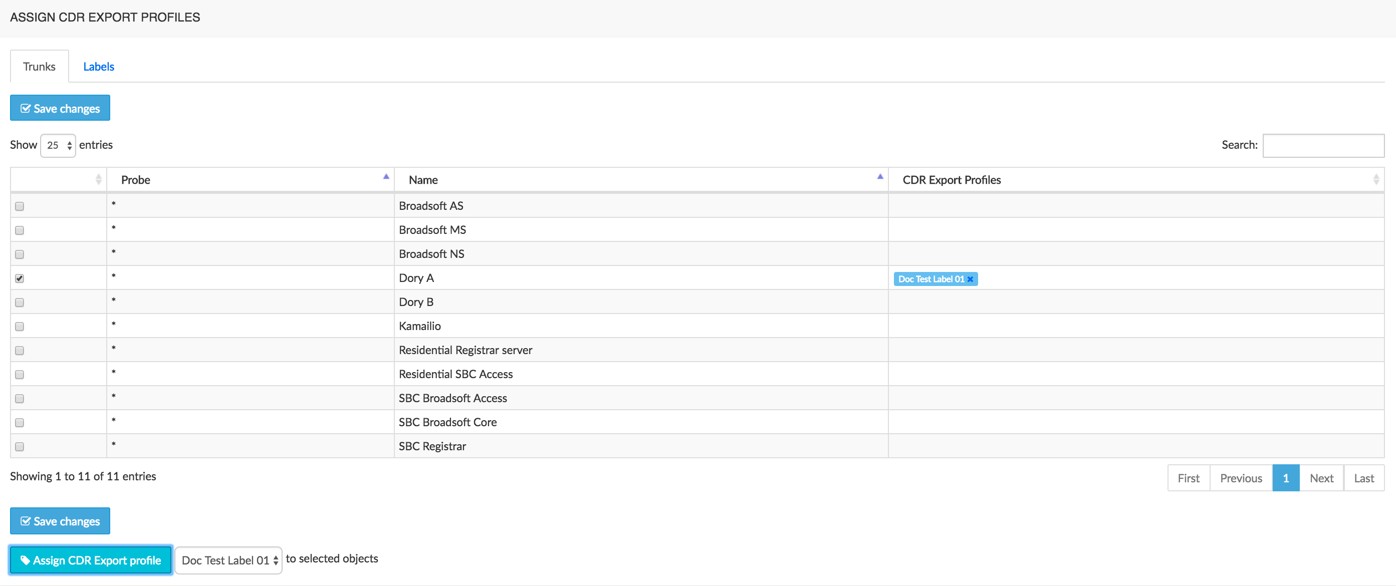 Trunks - CDR export profile Assignment Matrix
(Probes)