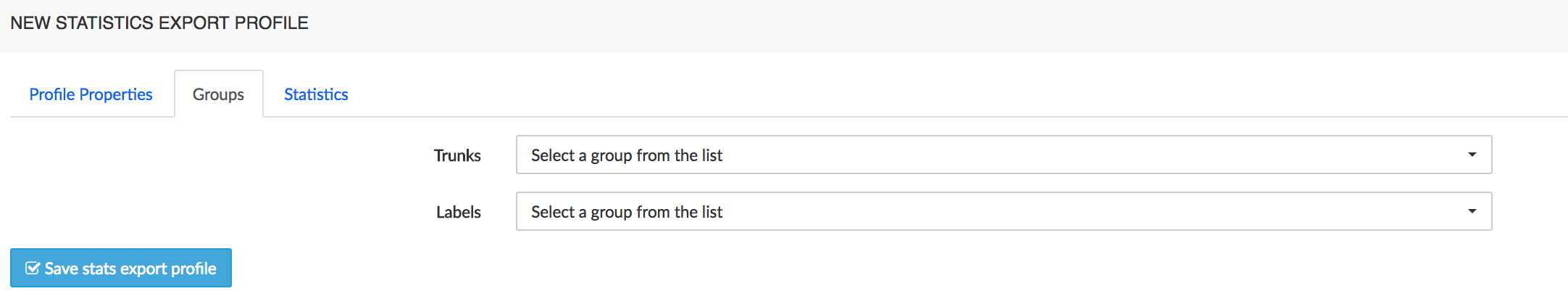 Statistics export profile (Probes) → Groups
tab