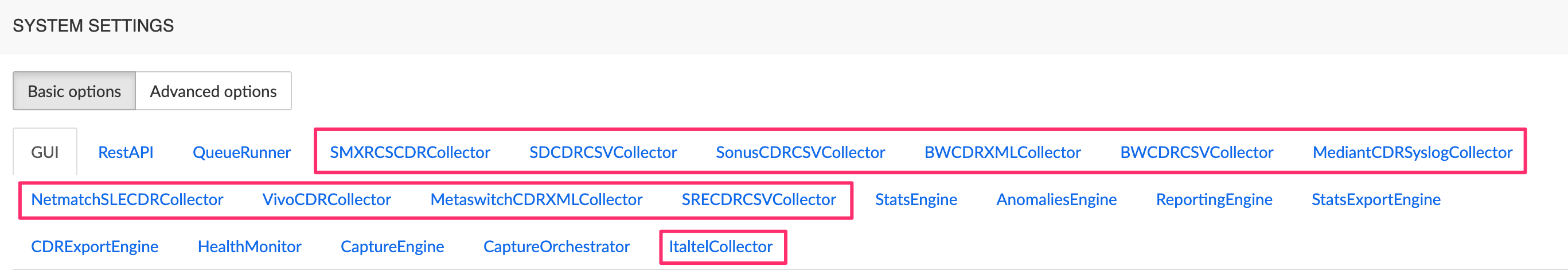 Collectors
Configuration