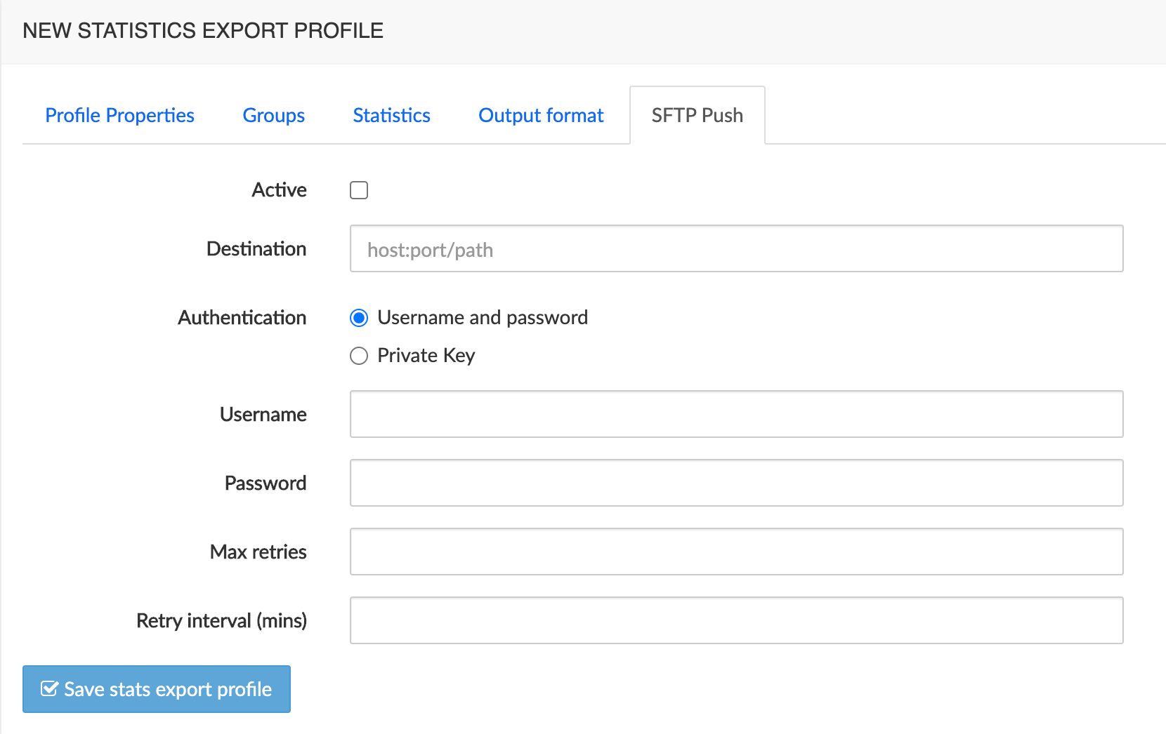 Statistics export profile → Push SFTP
tab