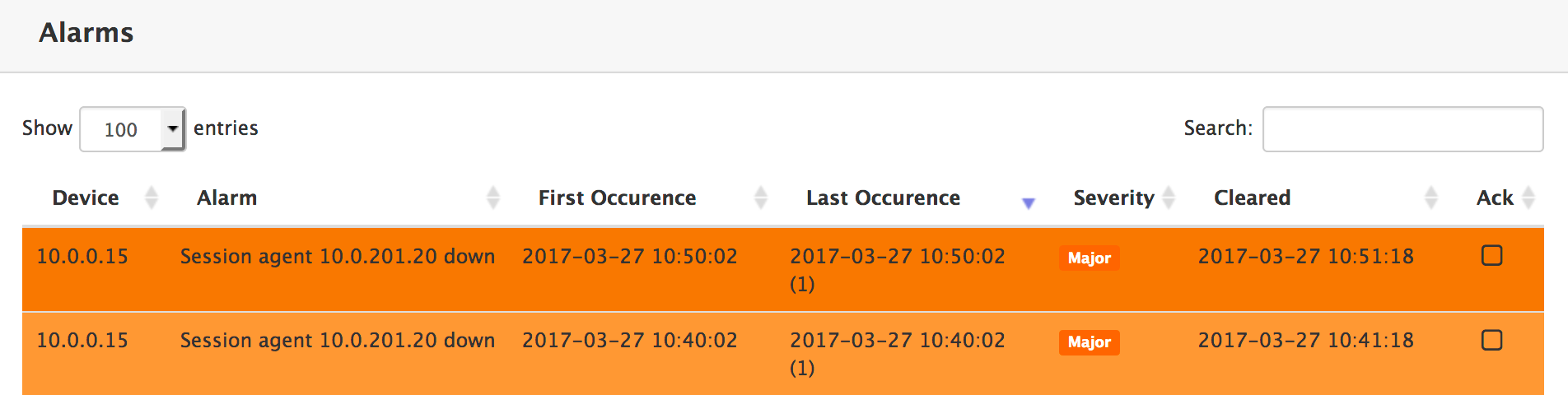 SNMP Alarms browser
window